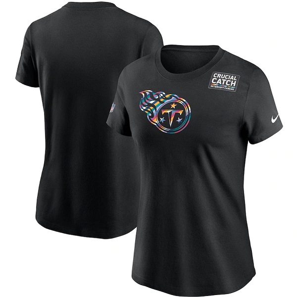 Women's Tennessee Titans 2020 Black Sideline Crucial Catch Performance T-Shirt(Run Small)